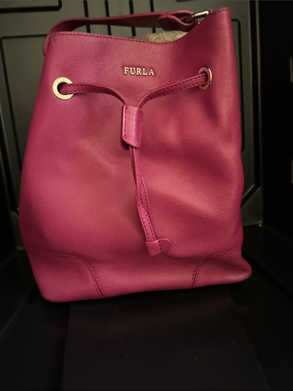 Furla Saffiano leather pink bucket bag in beautiful condition
